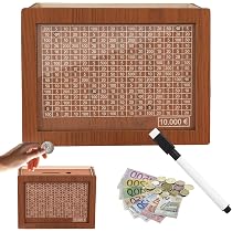 Tirelire En Bois Avec Compteur Et Autocollants - Objectif D'épargne 500 à 10000 - Réutilisable, Marqueur Inclus - Pour Adultes Et Enfants