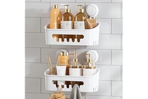 TAILI Shower Caddy Suction Cup 2 Pack Heavy Duty Bathroom Shower Organizer Removable Shelves for Inside Shampoo Wall Mounted Plastic Storage for Bathroom Accessories, White