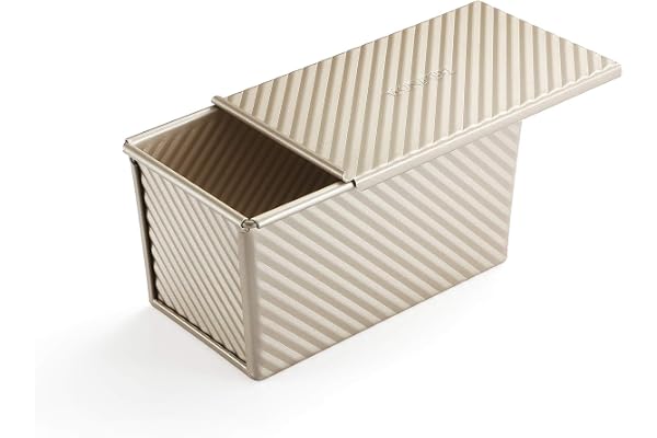 Pullman brödform med lock bröd rostform korrugerad limpform med lock 450 g deg non-stick guld legerat stål (21,5 x 12,3 x 11,4 cm)