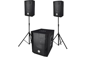 BM SONIC Système Sono triphonique BM Bmsonic BMS 1208, Caisson bi-amplifié 1000W - USB Bluetooth, 30cm, Satellites 8" 2x200W, câbles, Pieds