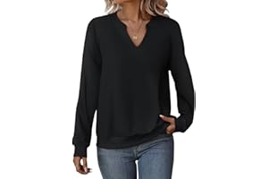 Cuptacc Pull Femme Chic Et Elegant Sweat Femme Col en V Chemisier Manches Longues Couleur Unie Automne Hiver Mode Haut