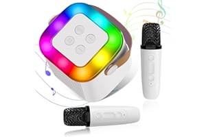 TOMOROY Karaoke Maschine Geschenke für Mädchen, Mikrofon Kinder Mini Karaoke mit 2 Mikrofon, Karaoke Mikrofon mit LED Tragbare Bluetooth Lautsprecher, Geburtstagsgeschenk für Mädchen Kinder Spielzeug (Weiß)