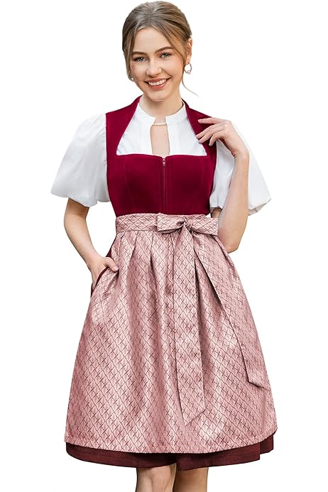 Dirndl Damen Midi Schwarz - Modernes Trachtenkleid Mit Stretch Für Oktoberfest