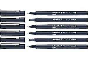 ‎SCHNEIDER Schneider Pictus Fineliner (Line Width 0.4 mm, Indelible Pigment Liner, Metal-Encased Tip, 85% Recycled Plastic Casing) Pack of 6, Black