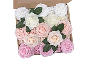 N&T NIETING 25 Piezas Flores Rosas Artificiales Espuma Rosa Falsa con Tallos para Manualidades, Ramos de Novia, centros de Mesa, Despedidas de Soltera y Decoración del Hogar
