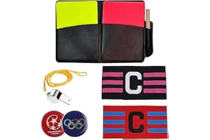 Xmart 5 en 1 Kit Arbitre Football Inclure 1 Métal Sifflet 2 Carton Arbitre Football Jaune et Rouge 2 Brassard de Capitaine 1 Arbitre Football Piece pour Compétition Football