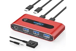 CMSTEDCD 10Gbps Switch USB C 2 PC comparten 4 puertos USB 3.2 KVM Switch Adecuado para Teclado Ratón Escáner No Admite Ninguna Transmisión de Video ni Carga PD Incluye Controlador de Escritorio