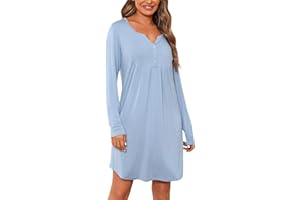 Jahetuul Camisón Premamá Mujer con Botón Cuello en V Algodón Camison Embarazada de Manga Larga Ropa Embarazada Mujer