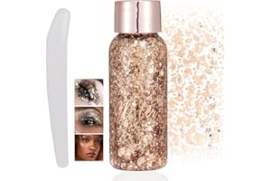 HAOUTDORY Gel de Purpurina para Cara y Cuerpo 50ml,Maquillaje Festival,Carnaval, Fiestas,Halloween,Gel Glitter para Ojos,Labios,Cabello,Piel,Brillo Sirena Oro Rosa