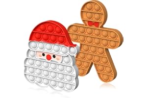 YOGINGO Lot de 2 jouets de Noël Pop It Fidget - Père Noël et bonhomme en pain d'épices - Boîte de réveillon de Noël, sac de fête, cadeaux pour enfants, garçons et filles, bébé, jouet sensoriel