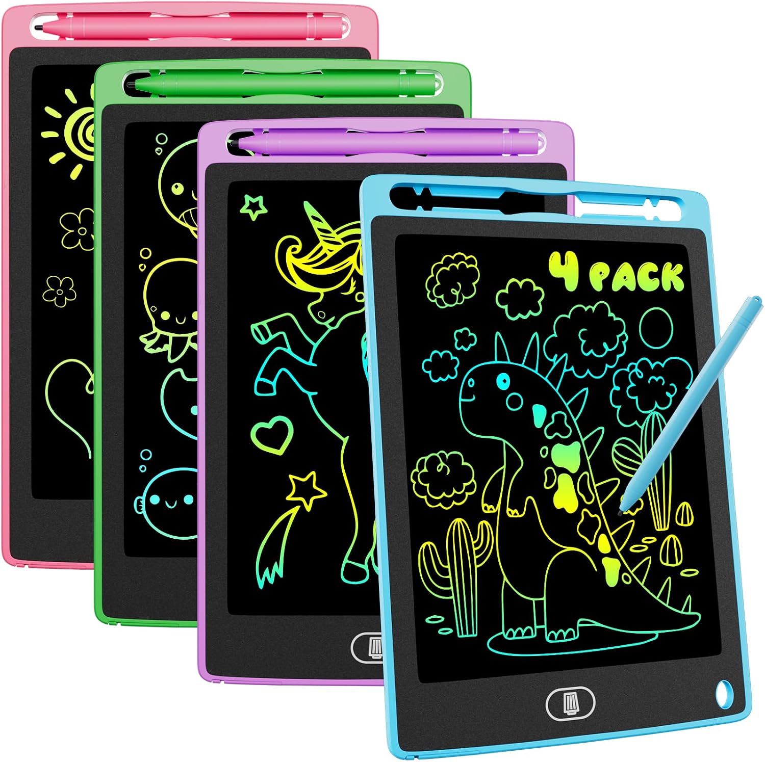 4 Pack Tableta Escritura LCD Color, Electight 8,5 Pulgadas Tablet Escritura Pantalla Colorido Infantil con Borrable y Bloqueo Función, Regalo Cumpleaños para 3-7 Años (Verde, Azul, Rosa, Morado)