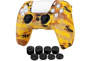 TNP PRODUCTS TNP Controller Case for PS5 Silicone Controller Skin for Dualsense Cover + 8 Pro Thumb Grips Set Sony Playstation 5 Skins Accessories Camo Yellow with Ergonomic Textured Grip