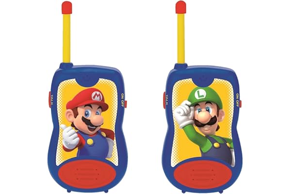 Lexibook, Super Mario, Talkies-Walkies 200m, Jeu de Communication pour Enfant, 2 canaux de Communication, Clip Ceinture, à Piles, Bleu/Rouge, TW12NI