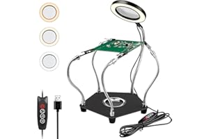 Lytool Troisième-Main-Soudure-Aider Les Mains Station de Soudage avec Lampe Loupe 3X LED à Intensité Variable Main d'Aide à Souder Flexible avec 4 Bras de Support pour les Réparations-de-Soudure