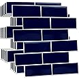 WALPLUS 3D Tile Stickers Peel and Stick Backsplash Splashback Decals Tile Transfer for Kitchen Bathroom Living Room Stick on Tile Waterproof Deep Blue 6 Sheets 30.5cm(12")