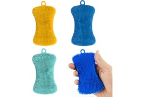 CFSVVD 3 StüCk SpüLbüRste Silikon, SpüLbüRste Silikon, Leicht Zu Reinigende Silikonschwamm, Zum GeschirrspüLen, Zum Waschen Von GemüSe/Obst und Geschirr (Blau/Gelb/TüRkisgrau)