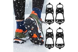 KUNOLI Crampons Antidérapants pour Chaussures - 8 Pointes Acier Inoxydable - Semelle Silicone Résistante - pour Randonnée, Marche et Alpinisme en Hiver