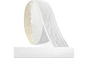 BCUUOZEEING Bordiura samoprzylepna biała – 10 m x 8 cm x 5 mm – listwy sztukatorskie 3D na ścianę, listwy ozdobne, samoprzylepna, wodoodporna bordiura ścienna, listwy samoprzylepne, do narożników, linii,