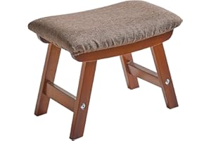 Aibiju Poggiapiedi in Legno, Pouf in Tessuto di Lino,Pouf Ottomano con Seduta Imbottita Gambe in Legno di Pino e Imbottite per camera da letto, soggiorno, (Gamba Marrone + Cuscino Marrone), YDEU-1359