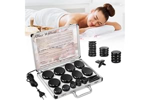 FACHMACH 21 Pezzi Hot Stone Massage Kit Professionale,Pietre Massaggio Hot Stone con Scatola Rocce Riscaldate Terapia di Rilassamento Muscolare Pietra Calda per Rilassa,Guarisce e Allevia il Dolore (21)