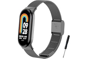 BDIG Bracelet compatible avec le Xiaomi Mi Band 9,Bracelet de remplacement en acier inoxydable avec boucle réglable pour le Mi Smart Band 8 Noir