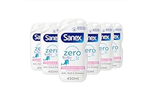 Sanex Zero% Hypoallergenic Baby Bath Foam & Shampoo 450ml x 6 - 0% fragrance, colourants, sulphates* & soap - soothes delicate skin - paediatrician approved - tear free formula