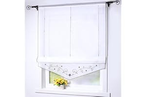 Joyswahl „Lisa” woalka, roleta rzymska, przezroczysta firana z tasiemką w tunelu do regulacji długości i haftami, rozmiar: 80 x 140 cm, kolor szary, 1 sztuka