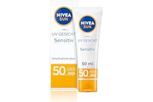 NIVEA SUN UV Gesicht Sensitiv Sonnenschutz LSF 50 (50 ml), parfumfreie Gesichtscreme mit LSF 50 für empfindliche Haut, sofort wirksame Sonnencreme beruhigt Hautirritationen