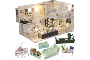 CUTEBEE Miniatura de la casa de muñecas con Muebles, Equipo de casa de muñecas de Madera DIY, más Resistente al Polvo y el Movimiento de música(Happy Time)