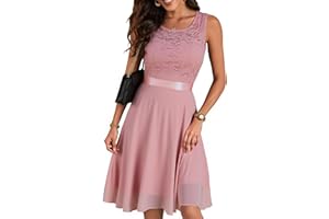 Berylove Cocktailkleid Damen Abendkleider Elegant für Hochzeit Kleid Hochzeitsgast Chiffon Ärmellos Spitzenkleid