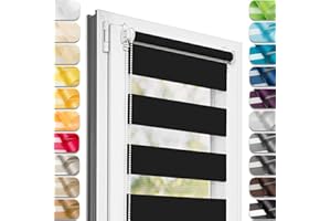 Estika® Doppelrollo Klemmfix ohne Bohren - 90 cm x 150 cm - Schwarz - 27 Stoff Farben, Tag und Nacht Duo Rollo, Rollos für Fenster ohne Bohren, Fenster sichtschutz (90 cm Stoffbreite)