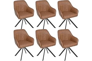 Goeurvant PU Leather Dining Chairs Set of 6 Upholstered Side Chairs Modern 360° Swivel Armchair Accent Chair for Home Office Living Room Brown