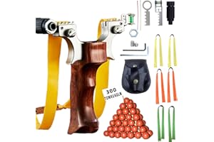 NWIWI Steinschleuder Profi Für Jagd,Edelstahl & Rosenholz Sport Outdoor Professionelle Schleuder Set,Zwille mit Einfache Clip-Anbindung,Slingshot mit 300 Tonkugeln/6 Gummibändern/Montageanleitung