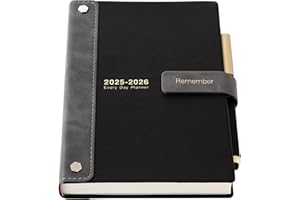 MLJTOYO Diario accademico 2025 2026, Agenda 25 26 A5 pagina al giorno, con copertina rigida, diario medio anno da luglio 2025 a giugno 2026, agenda settimanale mensile con penna, adesivo, tasca interna, nero