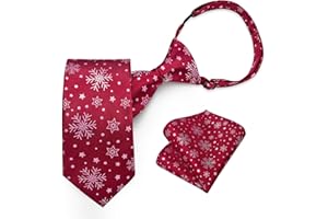 DiBanGu Pre-tied Christmas Necktie for Boys Silk Festive Necktie and Pocket Square Set Adjustable Xmas Holiday Kids Tie