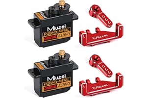 Miuzei 12g Micro Servo Rc Engrenage Métallique Numérique Servomoteur Pour Arduino 1/24 Voiture Robot Bateau Avion avec 25cm Servo CâBle,Corne Supports Ensemble,(Rouge 2 Pièces).