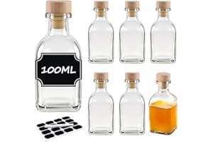 BLIENKREBY 6x Bottiglie Vetro 100ml, Bottiglie Costolata in Vetro con Tappo Ermetico, 12 Etichette e Penna, Bottiglie Vetro per Liquore, Olio, Birra & Vino