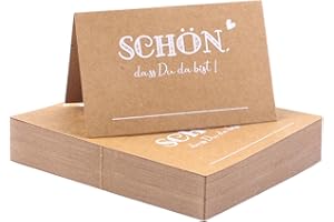 SVALOR 60 Stück Tischkarten Kraftpapier, Schön Dass Du Da Bist, 110x85mm Platzkarten Namenskarten Zum Selbst Beschriften, für Hochzeit Geburtstag Konfirmation Kommunion Goldene Hochzeit