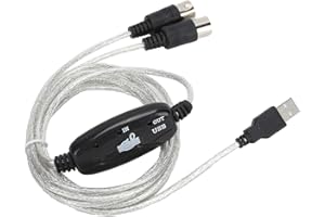 Fdit Uniwersalny kabel MIDI na USB, 2 m, do klawiatury i syntezatorów, 5-pinowy interfejs MIDI, bez napędu, wskaźnik wejścia i wyjścia, łączy elektroniczne instrumenty muzyczne z komputerami