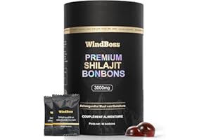 WindBoss Gommes Shilajit Himalayen Pur - 60 Gommes Véganes, Riches en Acide Fulvique & 85+ Oligo-éléments - Sans OGM, Emballées Individuellement pour Voyage