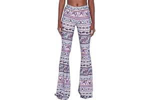 Nuofengkudu Mujer Pantalones Campana Hippie Estampados Largos Elastico Tiro Alto Pantalón Leggins Acampanados Pantalon Comodo Casual Fiesta Ropa