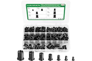 LUKAISEN 260 Pcs Rivet Nuts Kit, Flat Head Threaded Insert Nut Riveter Set, Black Zinc Plated Carbon Steel Rivnuts, Blind Rivet Nut Assortment for Metal (M3/M4/M5/M6/M8/M10/M12)(Black)