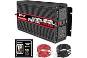 NOVOPAL 2000W Pure Sine Wave Inverter 12V to 230V 240V Car Converter Power Inverter with 2AC Outlets,16.4FT Remote Control for Outdoor,Motorhomes,Boat,Camping,Household,Van