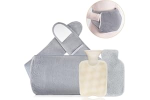 AQhui Hot Water Bottle with Waist Cover, Fluffy Hot Water Bottle Pouch with Soft Belt, Furry Wrap Around Wearable Hot Water Bottle, Grey Warm Water Bag for Period, Neck, Back, Shoulder Pain Relief