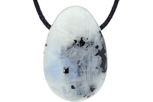 Lebensquelle Plus Regenbogen-Mondstein Tropfenanhänger | Gebohrter Trommelstein Anhänger mit Baumwollband | Hochwertiger Edelsteinanhänger