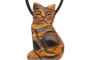 Lebensquelle Plus Colgante de gato de ojo de tigre, colgante de piedras preciosas, colgante con cordón de algodón