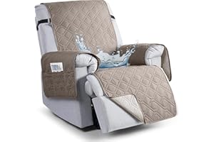 QQJIN 100% Waterproof Recliner Chair Cover with Pockets, Elastic Strap, Non-Slip Recliner Armchairs Covers, 1 Seat Anti-fouling Recliner Cover for Kids, Dogs, Pets,Taupe,1 Seater