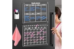 AEDCBAIDE Magnetyczny kalendarz akrylowy na lodówkę, 40 x 30 cm, przezroczysty, tygodniowy i miesięczny planer na lodówkę, na lodówkę, biały kalendarz, wymazywany na mokro/sucho, kalendarz spożywczy, planer