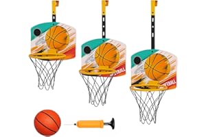 Toyana Adjustable Height Wall Mounted Basketball Hoop Set for Kids with Over the Door Hanging Backboard Basket Ball & Accessories, Indoor Outdoor Sports Game Activity Toy Gift Set for Children Ages 3+