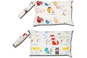 GHEART Windeltasche, 2 Stück kleine Windeltasche, Kindertasche für Reisen, Neugeborene, Dry Bag, waschbar, wiederverwendbar, wasserdichter Reißverschluss, Organizer (Kleiner Zoo + Kleintierbuchstaben)